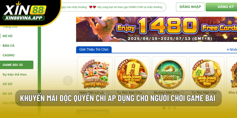 Khuyến mãi độc quyền chỉ áp dụng cho người chơi game bài 